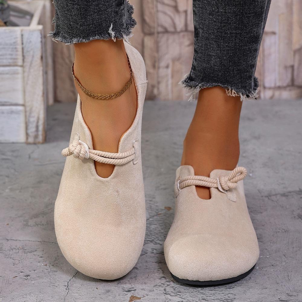 Women'S Shoes - 女性用、フラットなローファー、丸いつま先、結び紐のストラップ、スリッポンタイプ、柔らかいスエード素材、快適、滑り止め、普段使いに最適なカジュアルなフラットシューズ。