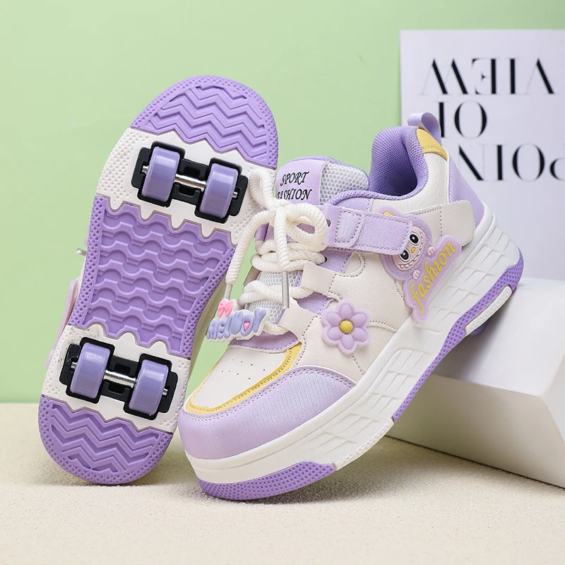 Women'S Shoes - 子供用ローラースケート、男の子・女の子向け、レザー製、2つの車輪が隠せる、多機能、取り外し可能、カジュアルシューズ。