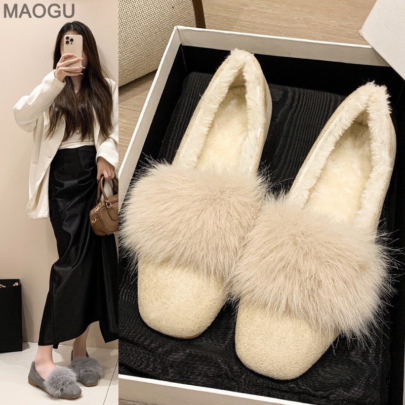 Women'S Shoes - レディースプラッシュフラットシューズ 2025 秋冬 フェイクファー裏地 ソフトソール モカシン