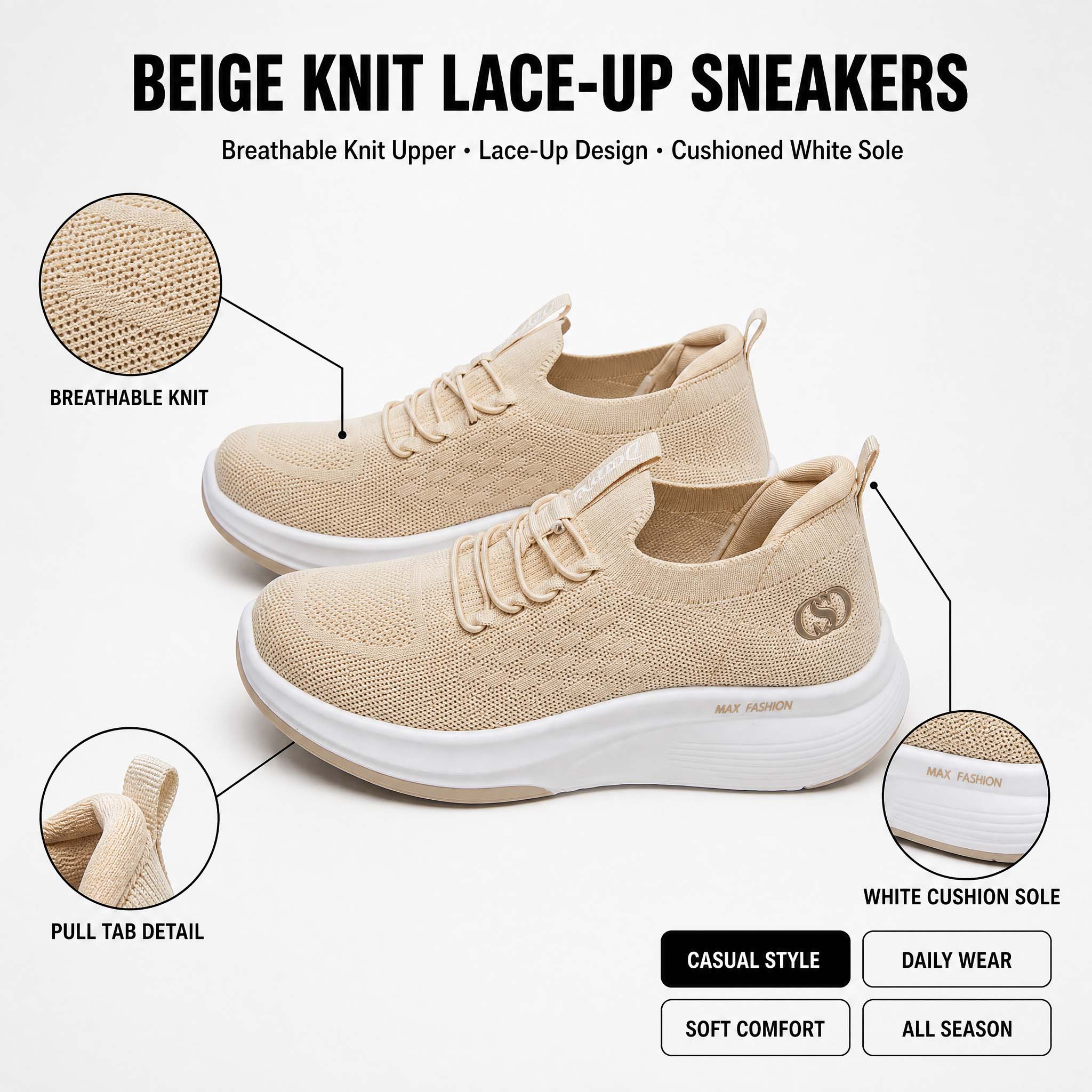 女性用ニット素材の厚底ウォーキングシューズ、通気性の良いニッ - Knit Fabric Lace Up Sneakers のレビューと価格