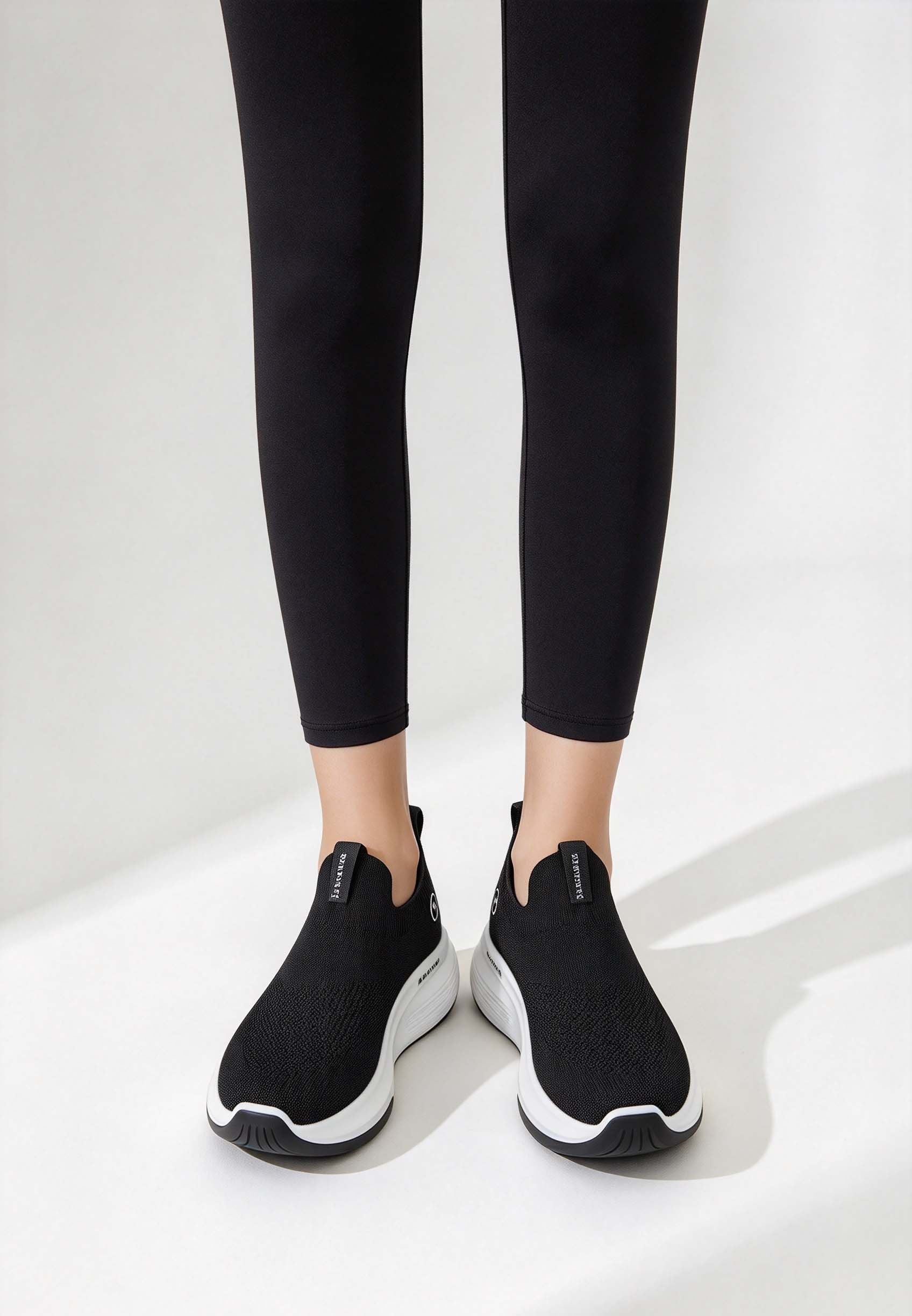 女性用ニット素材の厚底ウォーキングシューズ、通気性の良いニッ - Knit Fabric Lace Up Sneakers のレビューと価格