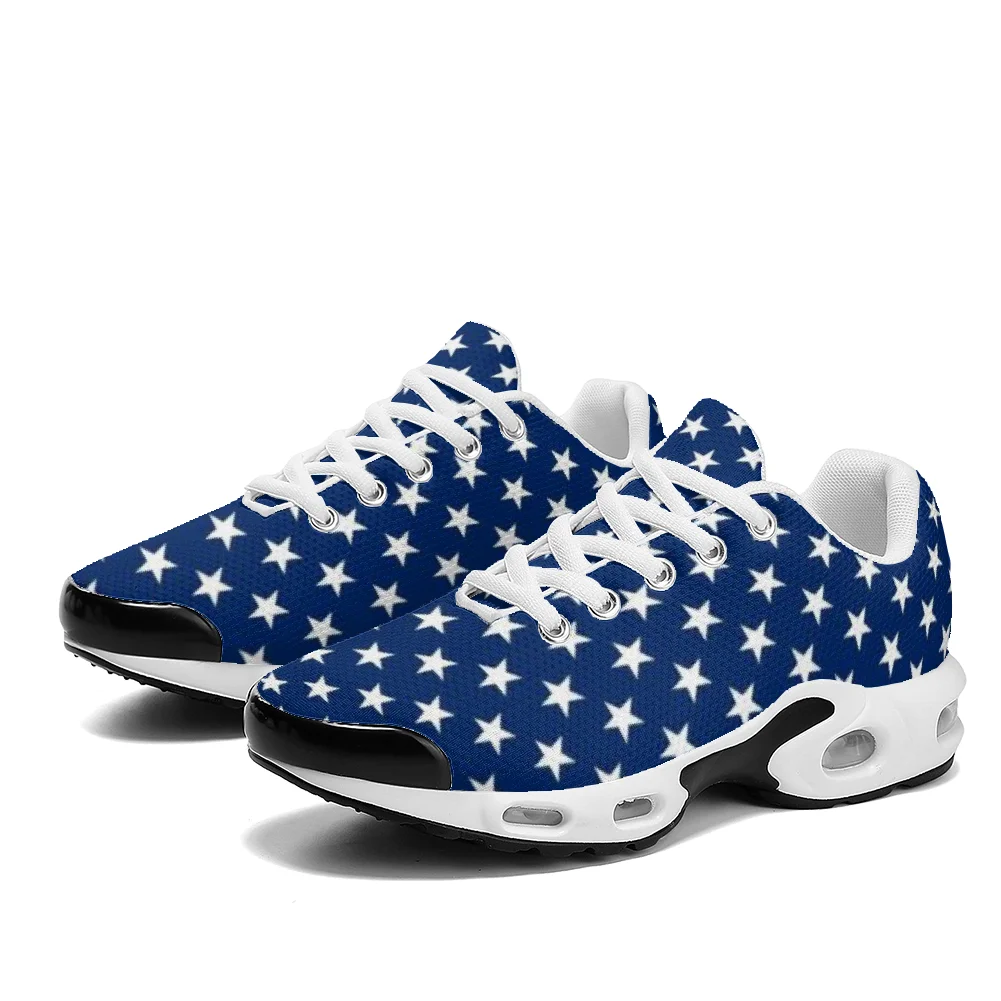 青と黒の五芒星柄プリントのカジュアルエアクッションシューズ、 - Breathable Mesh Athletic Shoes のレビューと価格
