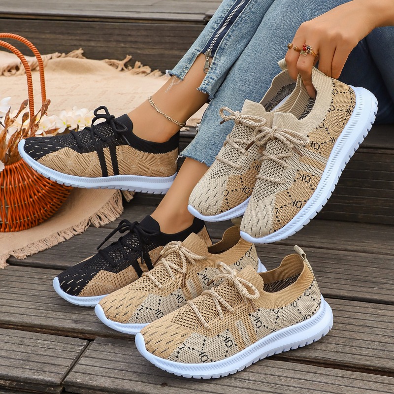 2026年新作 レースアップ ラウンドトゥ レディーススニー - Knit Fabric Lace Up Sneakers のレビューと価格